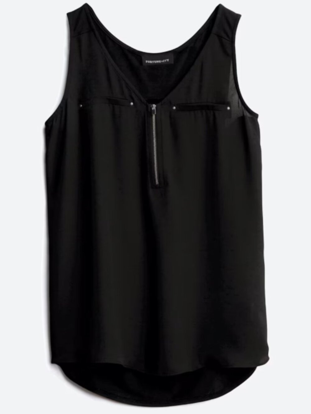 * Fortune + Ivy | Lighton Zip Detail Mixed Material Blouse Black | L
